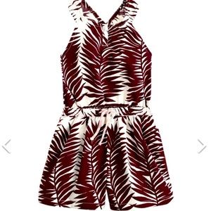 J crew little mayhem palm print maroon romper girls sz 14 EUC